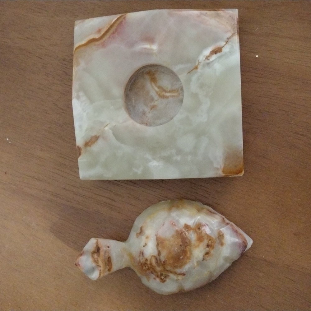 Marble Tea Light Candle Holder set with turtle